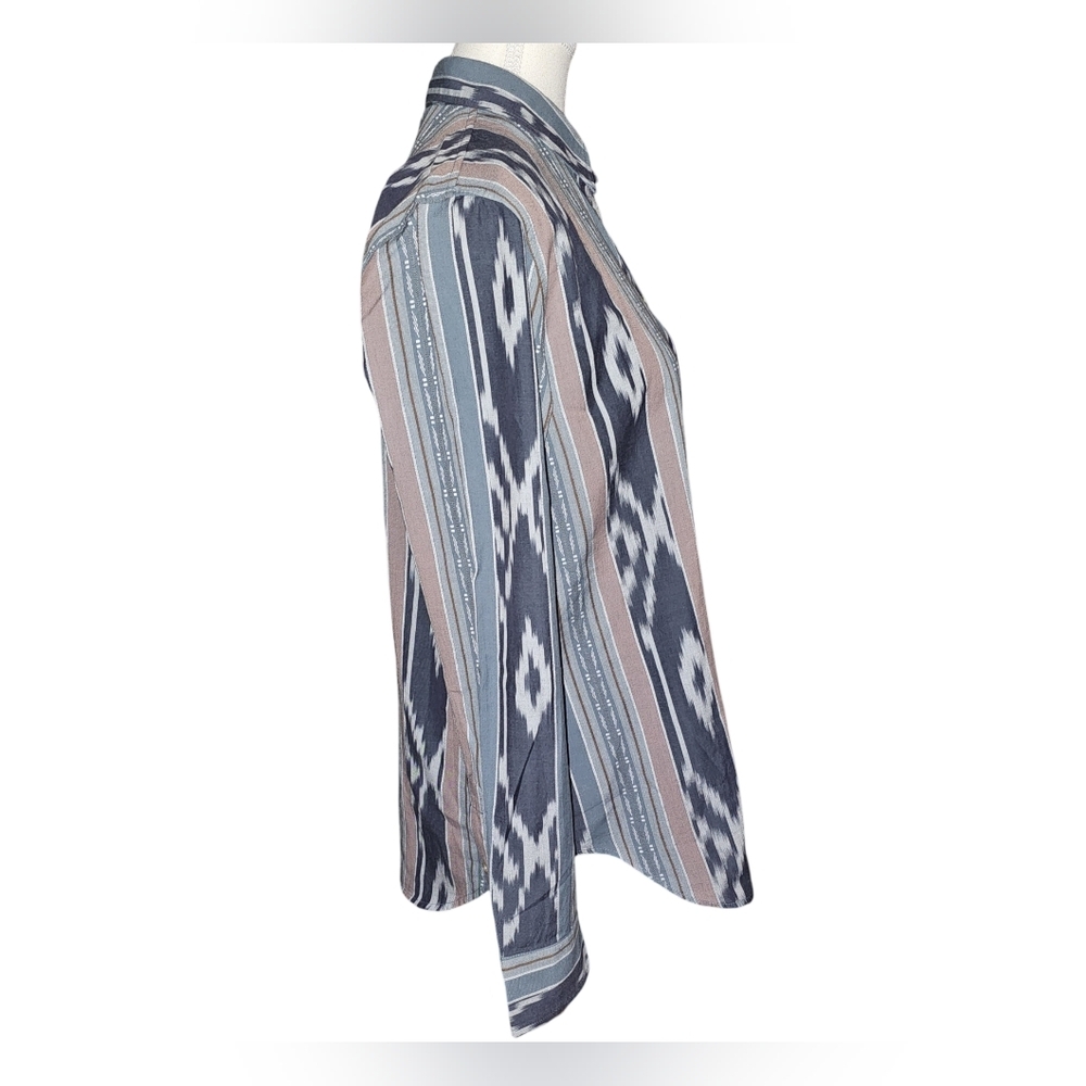 Lauren Ralph Lauren Ikat Stripe Button Down Shirt Southwestern Boho Cotton Sz M - Picture 7 of 16